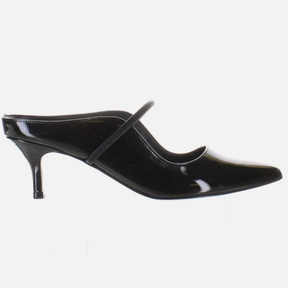 SIGERSON MORRISON Beryl Black Patent Leather Mules Ponted Toe Heeled Pump Shoe 6